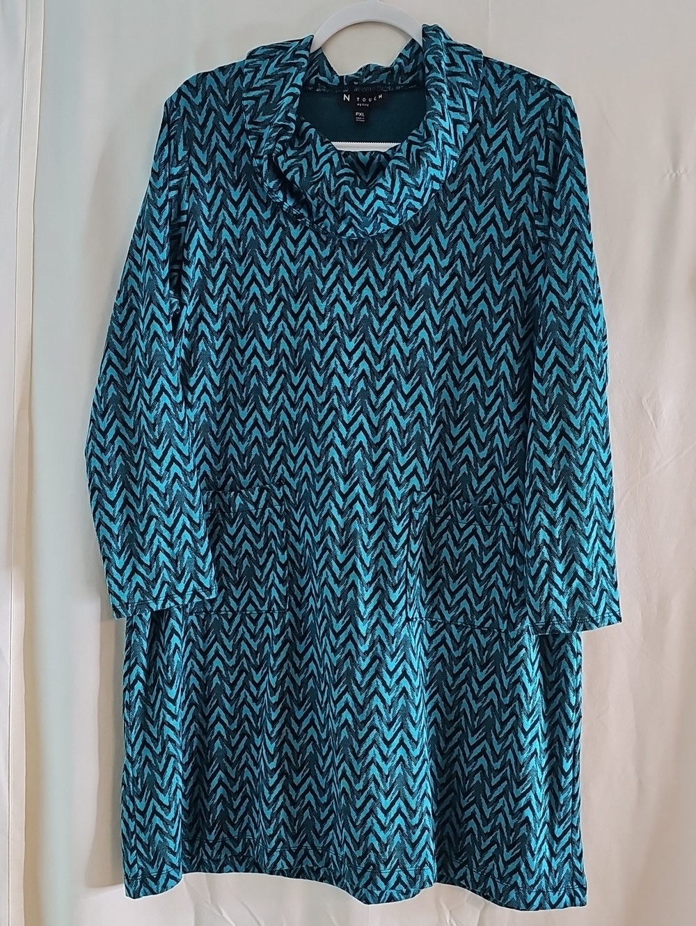 N Touch Cowl Neck Chevron Tunic Dress in Teal
